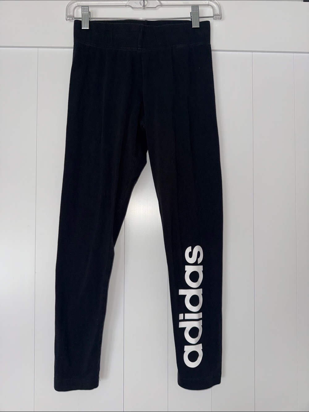 adidas Black Leggings with White Vertical Logo